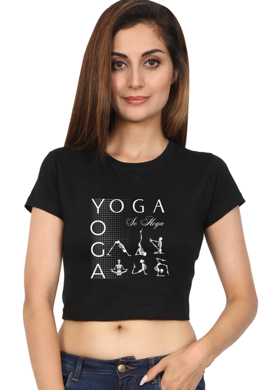 Begonia Official  Women's Graphic Printed Round neck Half Sleeve  Yoga Cotton Crop Top