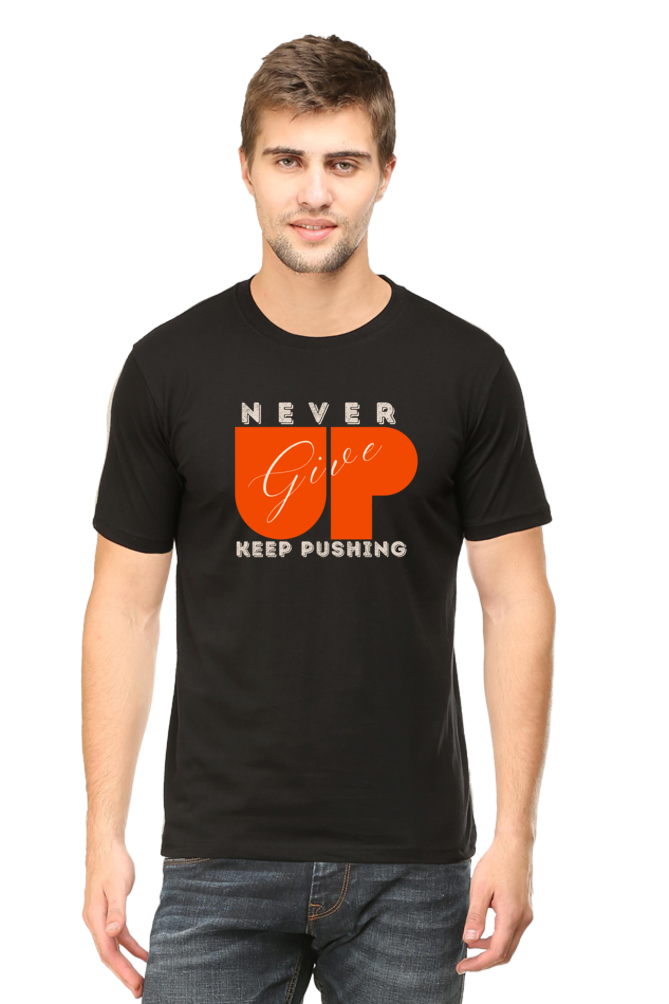 Begonia Gym Lover Never Give Up Men's Slim Fir Round neck Cotton T-Shirt