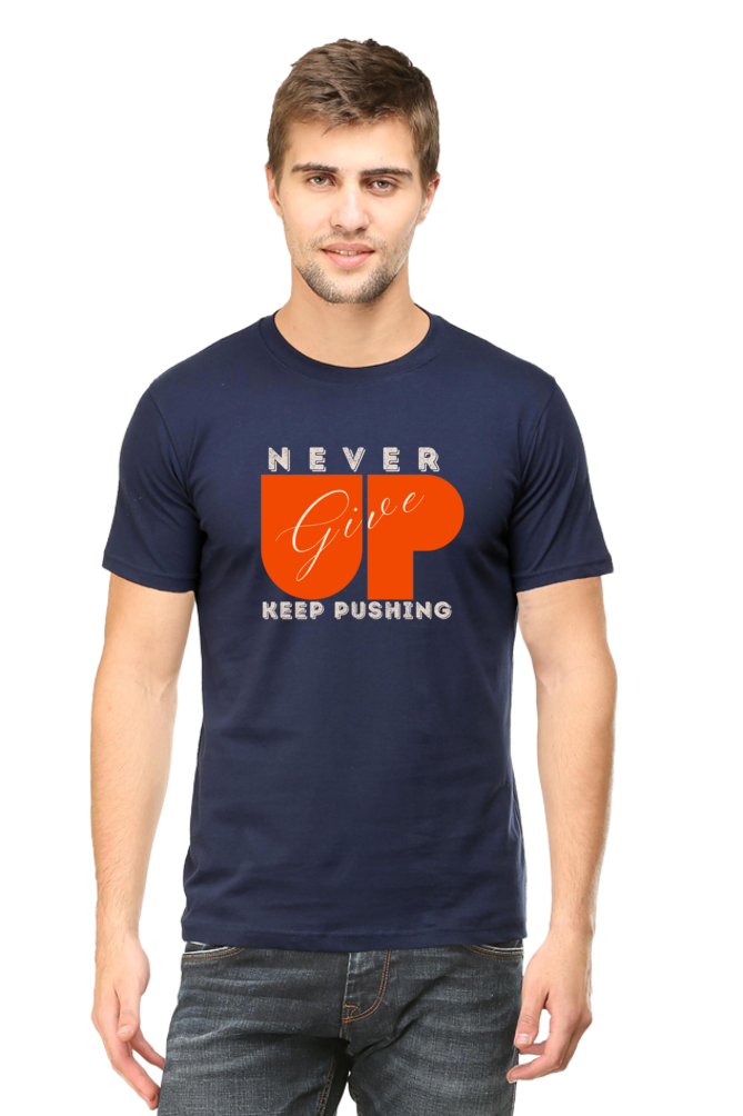 Begonia Gym Lover Never Give Up Men's Slim Fir Round neck Cotton T-Shirt